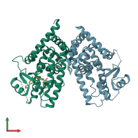 PDB entry 3vsp coloured by chain, front view.