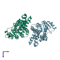 PDB entry 3vsp coloured by chain, top view.