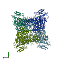 PDB entry 3vsv coloured by chain, side view.