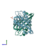 PDB entry 3vsy coloured by chain, side view.