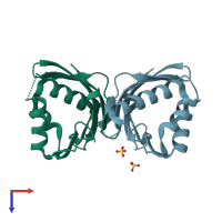 PDB entry 3vsy coloured by chain, top view.