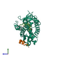 Hetero dimeric assembly 1 of PDB entry 3vt4 coloured by chemically distinct molecules, side view.