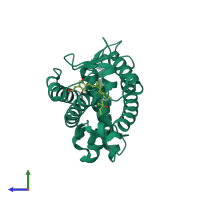 Monomeric assembly 2 of PDB entry 3vt5 coloured by chemically distinct molecules, side view.