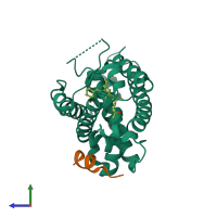 PDB entry 3vt8 coloured by chain, side view.