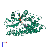 PDB entry 3vtk coloured by chain, top view.