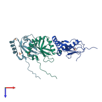 PDB entry 3vtw coloured by chain, top view.