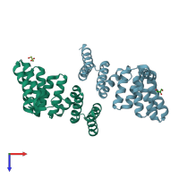 PDB entry 3vtx coloured by chain, top view.