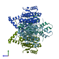 PDB entry 3vtz coloured by chain, side view.