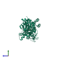 PDB entry 3vu8 coloured by chain, side view.