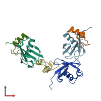 PDB entry 3vux coloured by chain, front view.