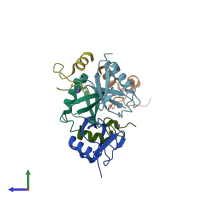 PDB entry 3vuy coloured by chain, side view.