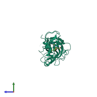 PDB entry 3vuz coloured by chain, side view.