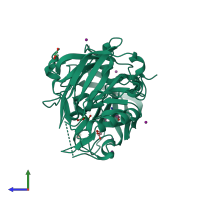 PDB entry 3vv6 coloured by chain, side view.