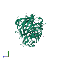 PDB entry 3vv7 coloured by chain, side view.