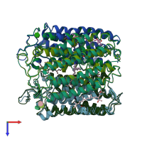 PDB entry 3vvk coloured by chain, top view.