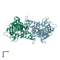 PDB entry 3vvm coloured by chain, top view.