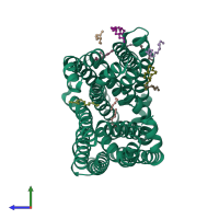PDB entry 3vvo coloured by chain, side view.
