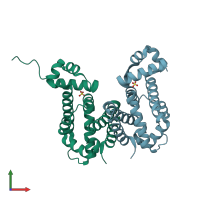 PDB entry 3vvx coloured by chain, front view.