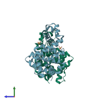 PDB entry 3vvx coloured by chain, side view.