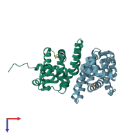 PDB entry 3vvx coloured by chain, top view.