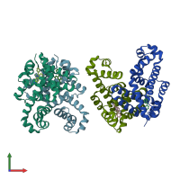 PDB entry 3vvy coloured by chain, front view.