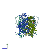 PDB entry 3vw2 coloured by chain, side view.