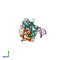 PDB entry 3vw3 coloured by chain, side view.