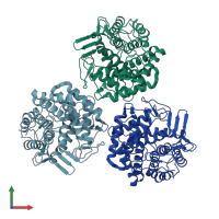 PDB entry 3vw5 coloured by chain, front view.