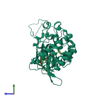 PDB entry 3vw8 coloured by chain, side view.