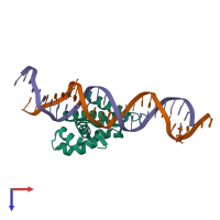 PDB entry 3vwb coloured by chain, top view.
