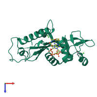 PDB entry 3vwd coloured by chain, top view.