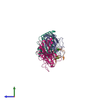 PDB entry 3vwj coloured by chain, side view.