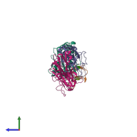 PDB entry 3vwk coloured by chain, side view.