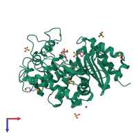 PDB entry 3vwn coloured by chain, top view.