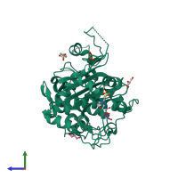 PDB entry 3vwq coloured by chain, side view.