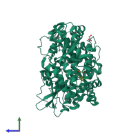 Monomeric assembly 1 of PDB entry 3vws coloured by chemically distinct molecules, side view.