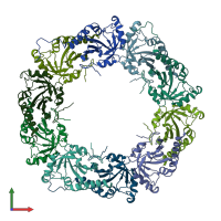 PDB entry 3vwu coloured by chain, front view.