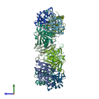 PDB entry 3vwu coloured by chain, side view.