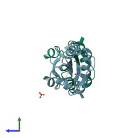 PDB entry 3vww coloured by chain, side view.