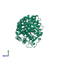 PDB entry 3vx1 coloured by chain, side view.