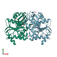 PDB entry 3vx3 coloured by chain, front view.