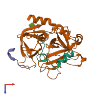 PDB entry 3vxe coloured by chain, top view.