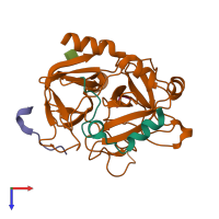 Hetero tetrameric assembly 1 of PDB entry 3vxf coloured by chemically distinct molecules, top view.