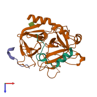 PDB entry 3vxf coloured by chain, top view.
