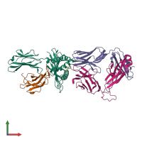 PDB entry 3vxr coloured by chain, front view.