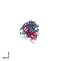 PDB entry 3vxr coloured by chain, side view.