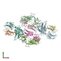 PDB entry 3vxu coloured by chain, front view.