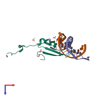 PDB entry 3vxv coloured by chain, top view.