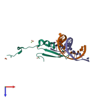 PDB entry 3vxx coloured by chain, top view.
