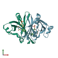 PDB entry 3vy2 coloured by chain, front view.